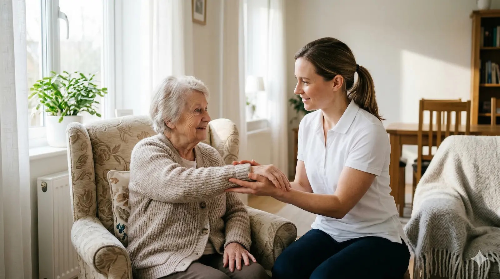Physiotherapeutin besucht Patient zu Hause für Domizil Physiotherapie in Emmenbrücke