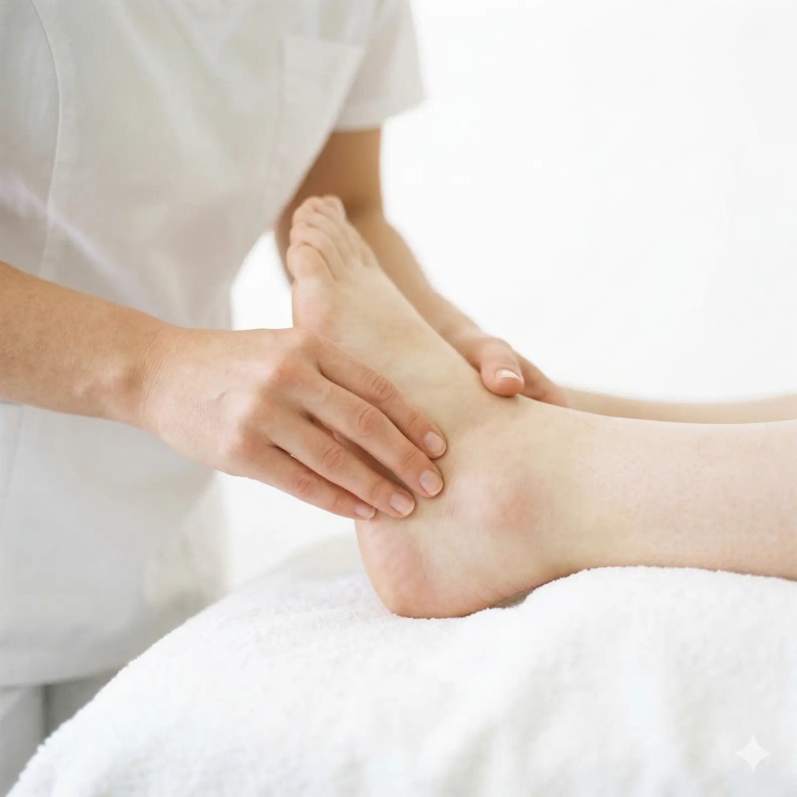 Physiotherapeutin führt manuelle Lymphdrainage am Bein einer Patientin in Emmenbrücke durch